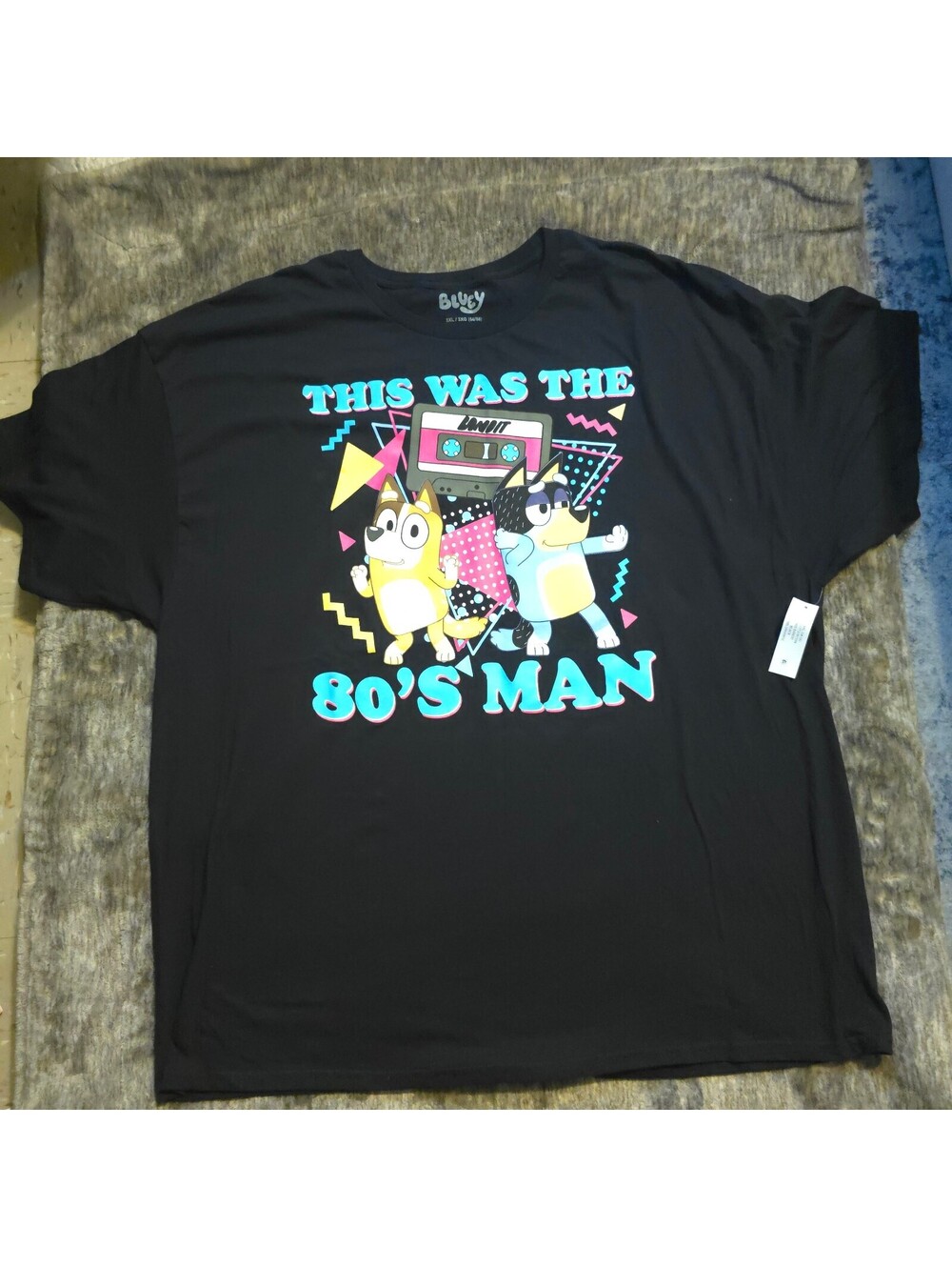 Bluey 3XL 80's Man Graphic T-Shirt Black Cotton